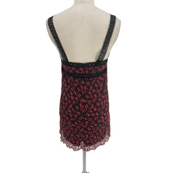 Urban Outfitters Fifi Dress Floral Print Lace Mini Red Black Size Medium - Picture 8 of 12